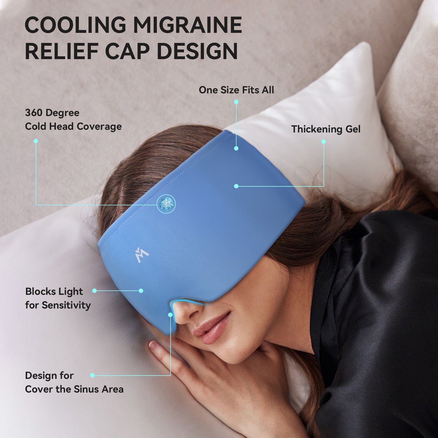 avogel Migraine Headache Relief Cap - Upgraded Migraine Relief Cold Compress Cap, Cool Gel Head Wrap | Migraine Hangover Hat with Reusable Ice Gel Pack for Puffy Eyes