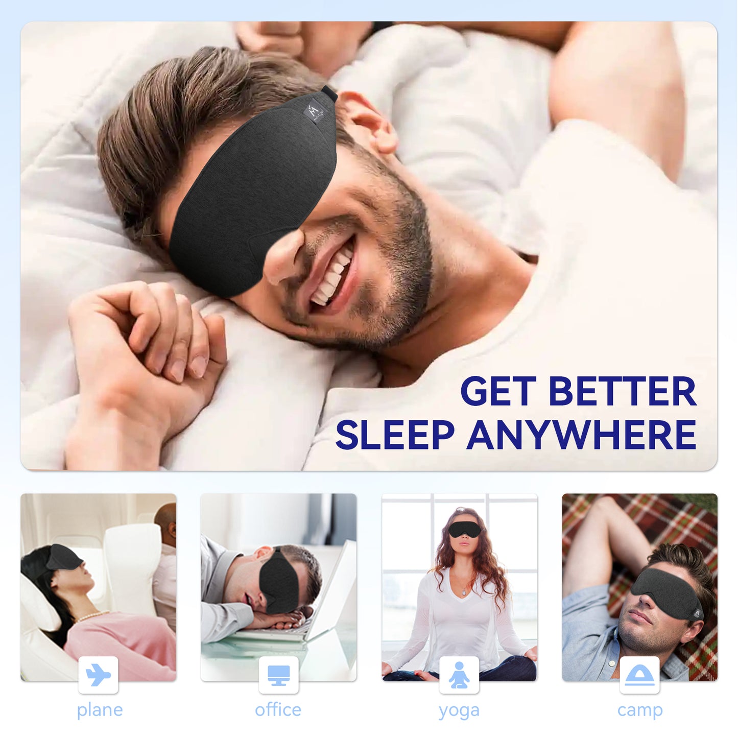 Mavogel Upgraded Sleep Mask - Luxury Cotton Sleep Eye Mask with Adjustable Strap, Light Blocking Soft and Comfortable Sleeping Mask (Black)