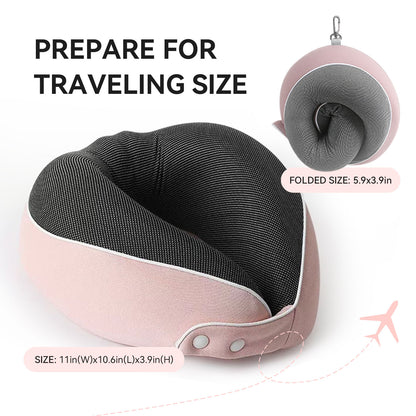 Mavoegl Neck Pillow for Traveling - 100% Pure Memory Foam Travel Neck Pillow with Sleep Mask, Makeup Bag, Earplugs and Carry Pouch