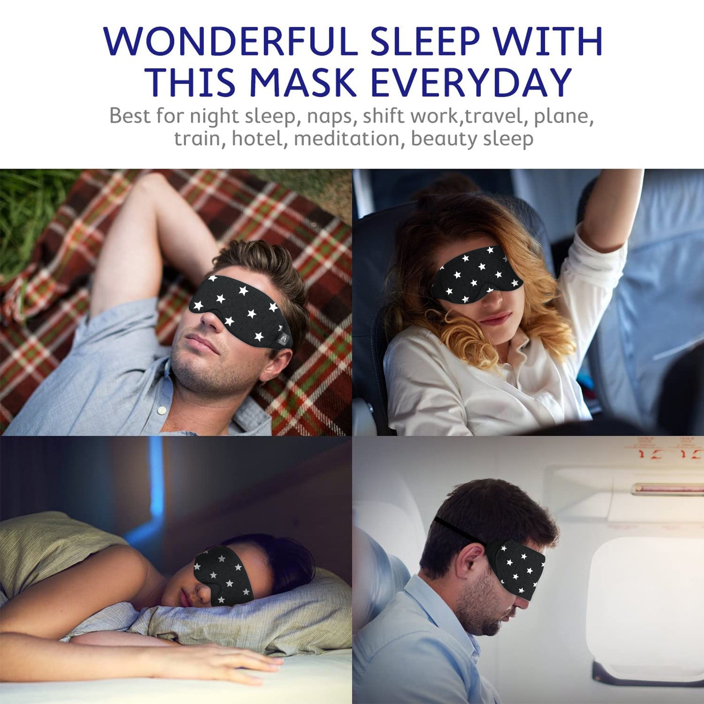 Mavogel Cotton Sleep Mask - Sleep Eye Mask for Men Women, Super Soft and Comfortable Eye Covers, Light Blocking Night Eyemask for Sleeping (Star Style)